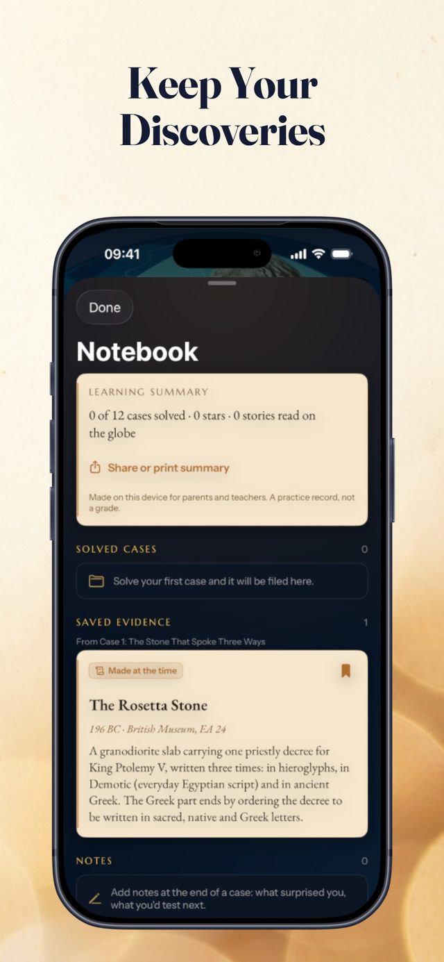 Evidence notebook with saved exhibits and notes